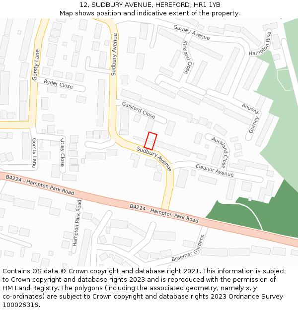 12, SUDBURY AVENUE, HEREFORD, HR1 1YB: Location map and indicative extent of plot