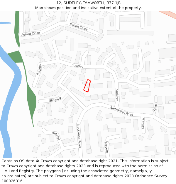 12, SUDELEY, TAMWORTH, B77 1JR: Location map and indicative extent of plot