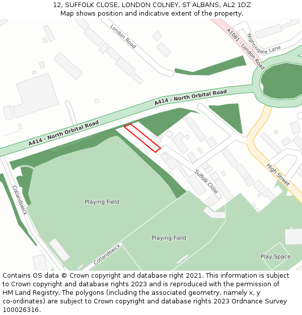 12, SUFFOLK CLOSE, LONDON COLNEY, ST ALBANS, AL2 1DZ: Location map and indicative extent of plot