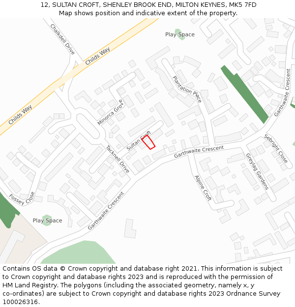 12, SULTAN CROFT, SHENLEY BROOK END, MILTON KEYNES, MK5 7FD: Location map and indicative extent of plot