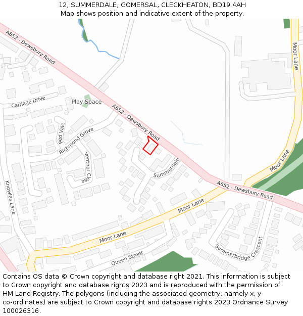 12, SUMMERDALE, GOMERSAL, CLECKHEATON, BD19 4AH: Location map and indicative extent of plot