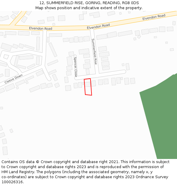 12, SUMMERFIELD RISE, GORING, READING, RG8 0DS: Location map and indicative extent of plot