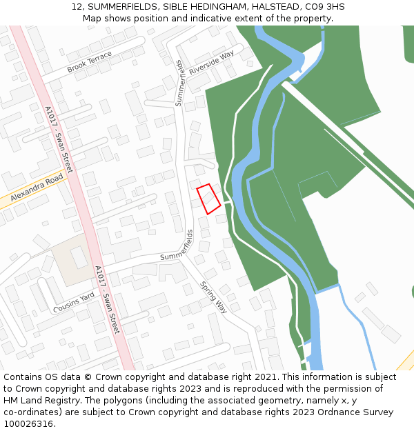12, SUMMERFIELDS, SIBLE HEDINGHAM, HALSTEAD, CO9 3HS: Location map and indicative extent of plot