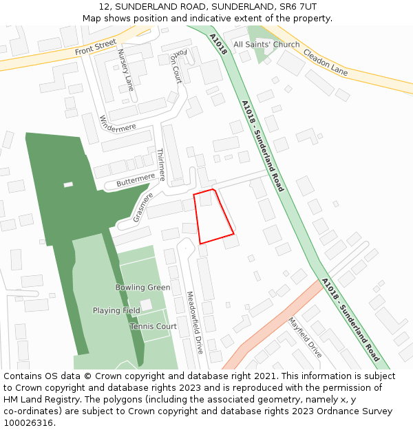 12, SUNDERLAND ROAD, SUNDERLAND, SR6 7UT: Location map and indicative extent of plot