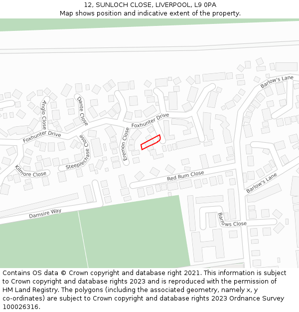 12, SUNLOCH CLOSE, LIVERPOOL, L9 0PA: Location map and indicative extent of plot