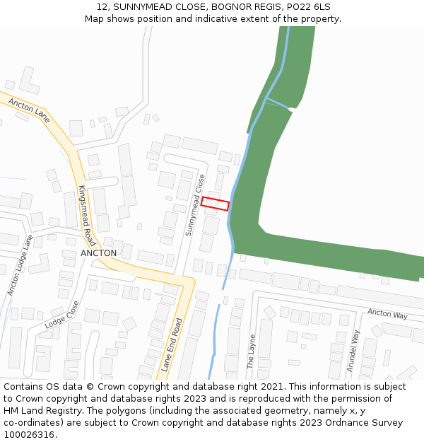 12, SUNNYMEAD CLOSE, BOGNOR REGIS, PO22 6LS: Location map and indicative extent of plot