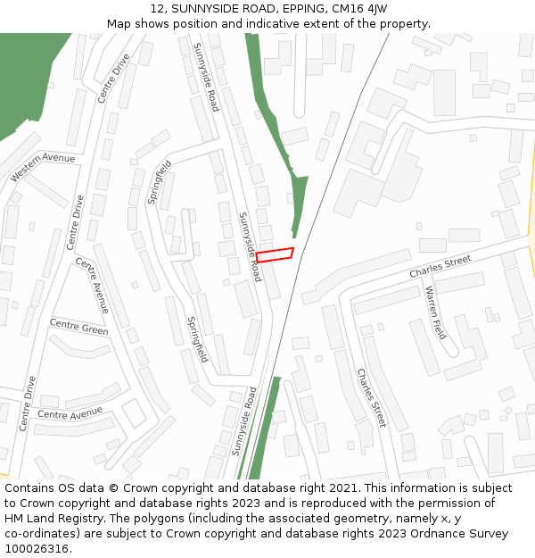 12, SUNNYSIDE ROAD, EPPING, CM16 4JW: Location map and indicative extent of plot