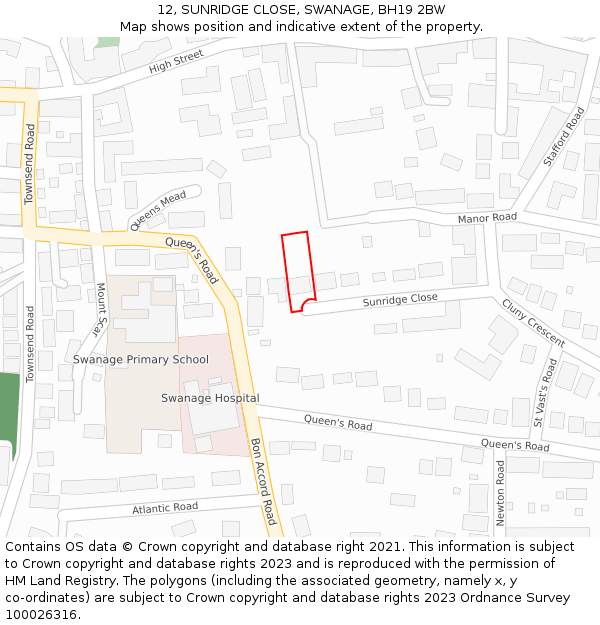 12, SUNRIDGE CLOSE, SWANAGE, BH19 2BW: Location map and indicative extent of plot