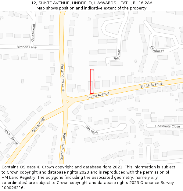 12, SUNTE AVENUE, LINDFIELD, HAYWARDS HEATH, RH16 2AA: Location map and indicative extent of plot