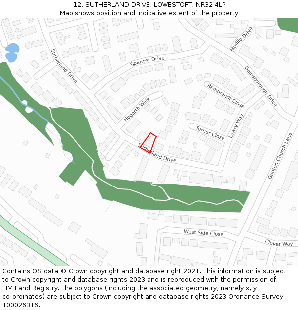 12, SUTHERLAND DRIVE, LOWESTOFT, NR32 4LP: Location map and indicative extent of plot