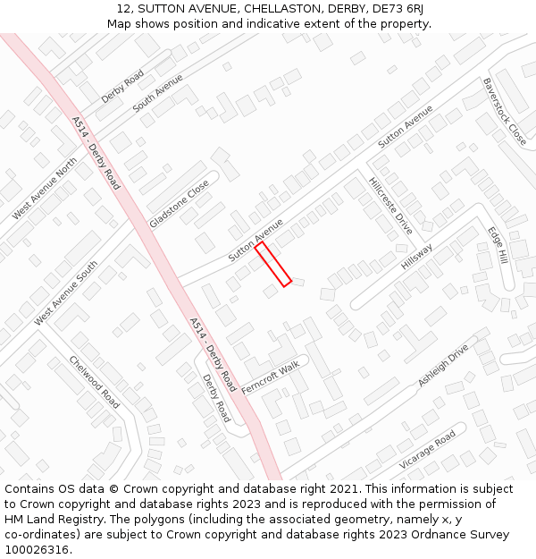 12, SUTTON AVENUE, CHELLASTON, DERBY, DE73 6RJ: Location map and indicative extent of plot