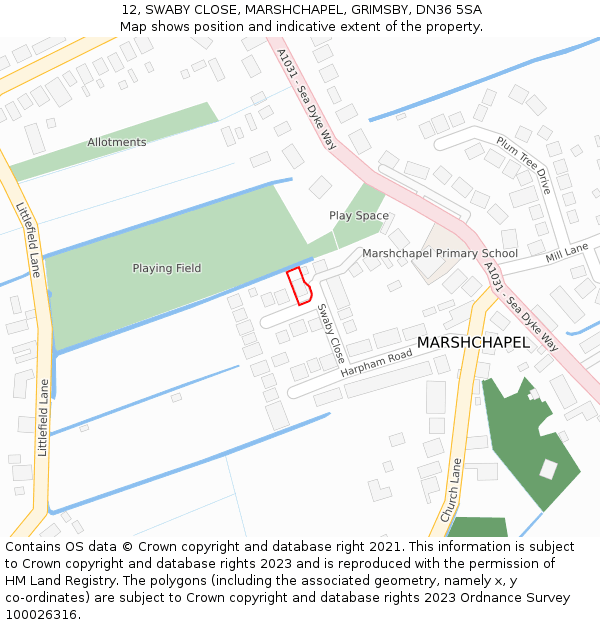 12, SWABY CLOSE, MARSHCHAPEL, GRIMSBY, DN36 5SA: Location map and indicative extent of plot