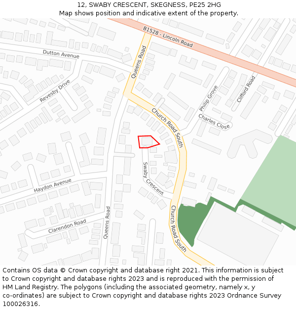 12, SWABY CRESCENT, SKEGNESS, PE25 2HG: Location map and indicative extent of plot