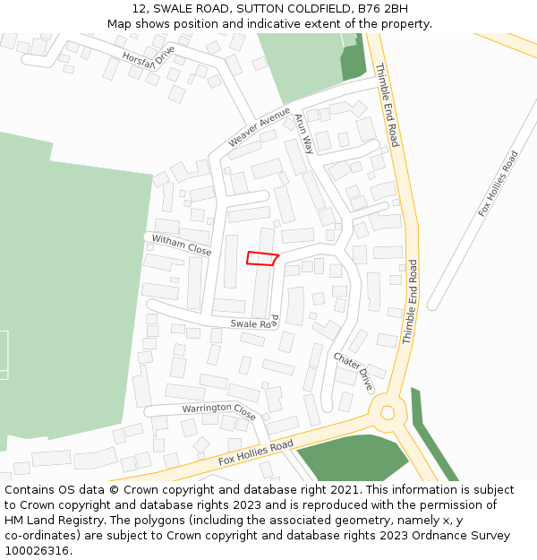 12, SWALE ROAD, SUTTON COLDFIELD, B76 2BH: Location map and indicative extent of plot