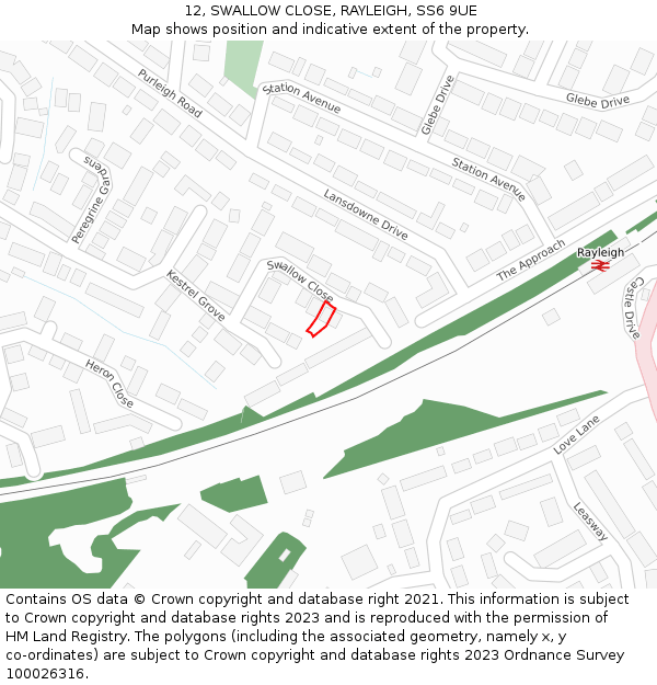12, SWALLOW CLOSE, RAYLEIGH, SS6 9UE: Location map and indicative extent of plot