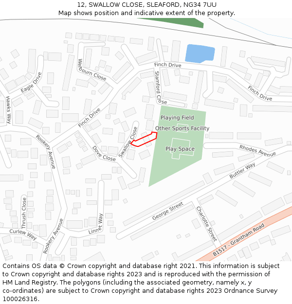 12, SWALLOW CLOSE, SLEAFORD, NG34 7UU: Location map and indicative extent of plot