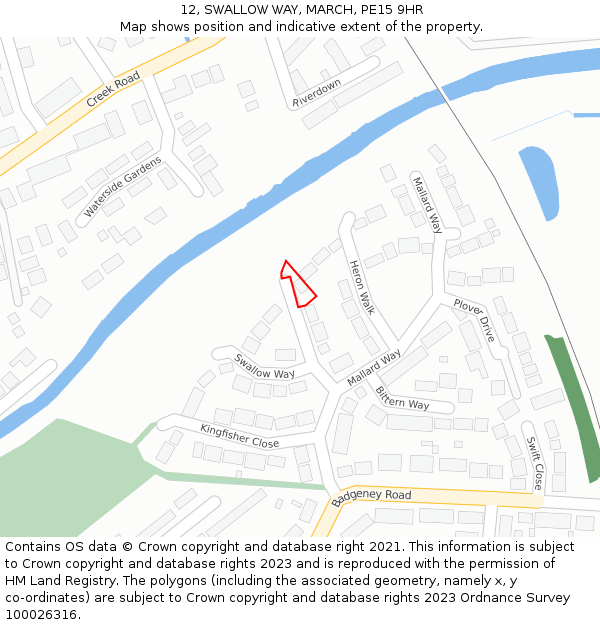 12, SWALLOW WAY, MARCH, PE15 9HR: Location map and indicative extent of plot