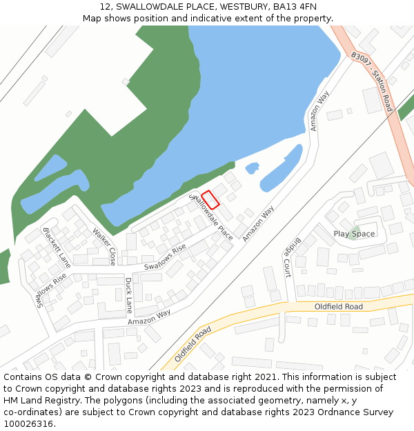 12, SWALLOWDALE PLACE, WESTBURY, BA13 4FN: Location map and indicative extent of plot