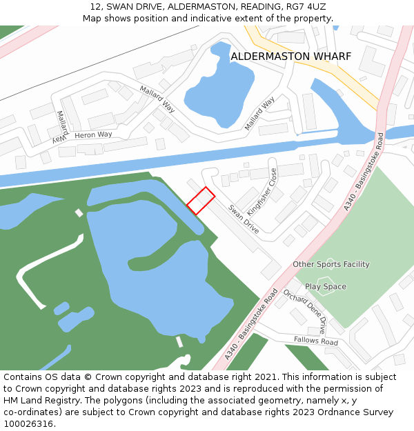 12, SWAN DRIVE, ALDERMASTON, READING, RG7 4UZ: Location map and indicative extent of plot