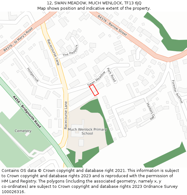 12, SWAN MEADOW, MUCH WENLOCK, TF13 6JQ: Location map and indicative extent of plot