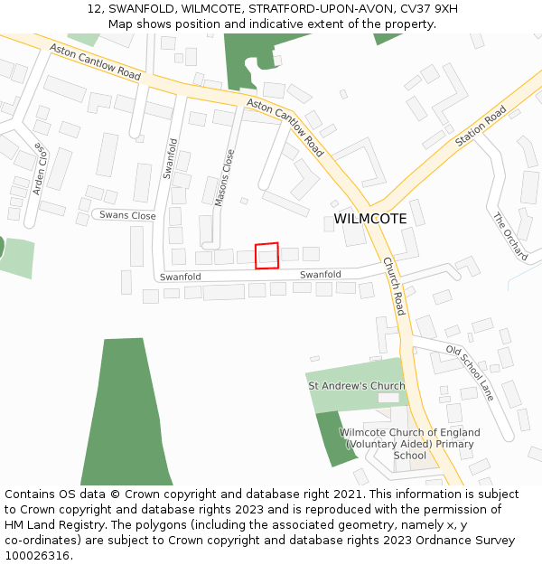 12, SWANFOLD, WILMCOTE, STRATFORD-UPON-AVON, CV37 9XH: Location map and indicative extent of plot