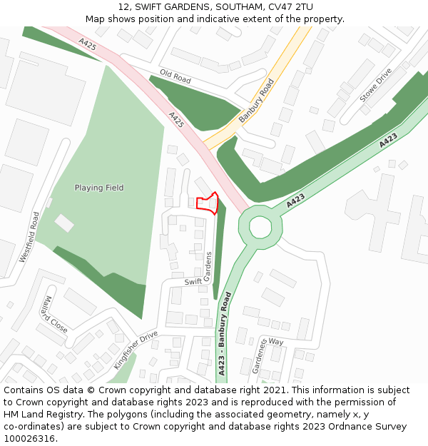 12, SWIFT GARDENS, SOUTHAM, CV47 2TU: Location map and indicative extent of plot