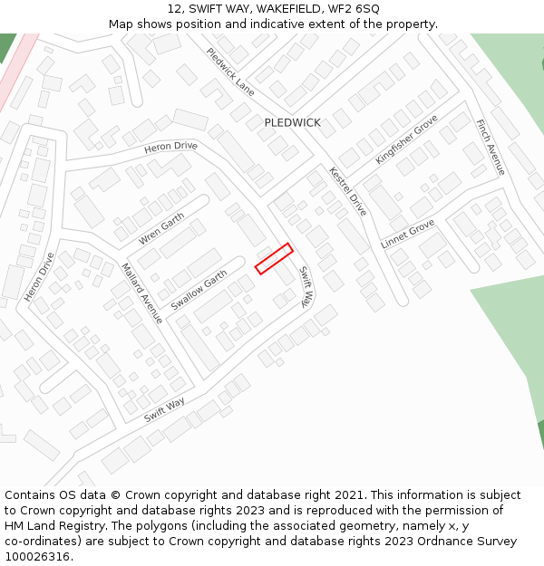 12, SWIFT WAY, WAKEFIELD, WF2 6SQ: Location map and indicative extent of plot