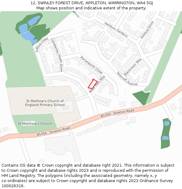 12, SWINLEY FOREST DRIVE, APPLETON, WARRINGTON, WA4 5GJ: Location map and indicative extent of plot