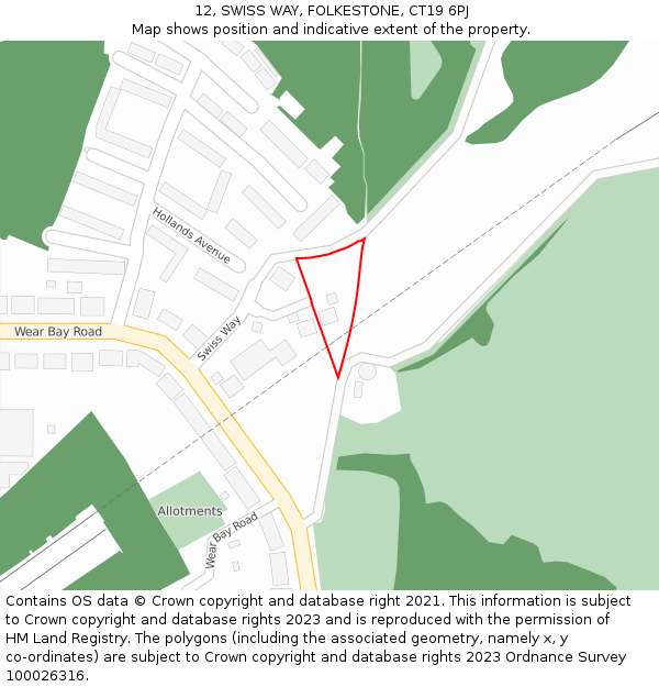 12, SWISS WAY, FOLKESTONE, CT19 6PJ: Location map and indicative extent of plot