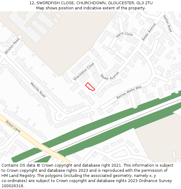 12, SWORDFISH CLOSE, CHURCHDOWN, GLOUCESTER, GL3 2TU: Location map and indicative extent of plot