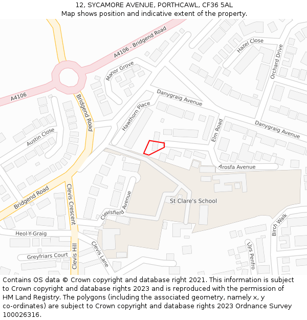 12, SYCAMORE AVENUE, PORTHCAWL, CF36 5AL: Location map and indicative extent of plot