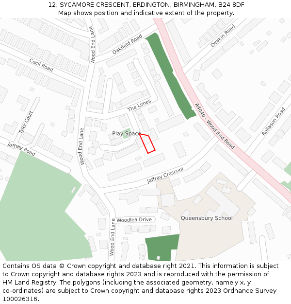 12, SYCAMORE CRESCENT, ERDINGTON, BIRMINGHAM, B24 8DF: Location map and indicative extent of plot