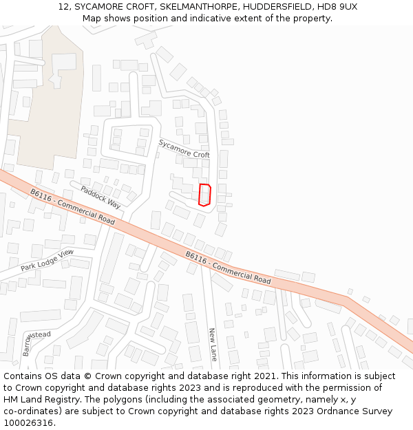 12, SYCAMORE CROFT, SKELMANTHORPE, HUDDERSFIELD, HD8 9UX: Location map and indicative extent of plot