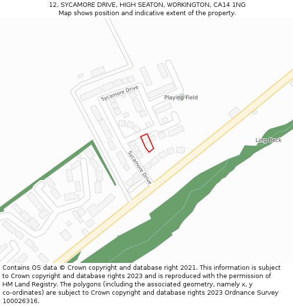 12, SYCAMORE DRIVE, HIGH SEATON, WORKINGTON, CA14 1NG: Location map and indicative extent of plot