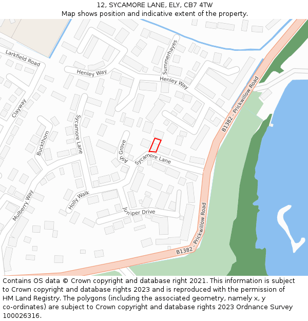 12, SYCAMORE LANE, ELY, CB7 4TW: Location map and indicative extent of plot