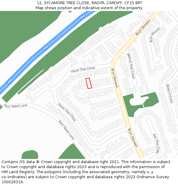 12, SYCAMORE TREE CLOSE, RADYR, CARDIFF, CF15 8RT: Location map and indicative extent of plot