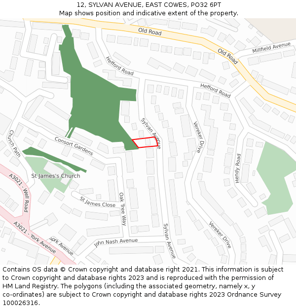 12, SYLVAN AVENUE, EAST COWES, PO32 6PT: Location map and indicative extent of plot