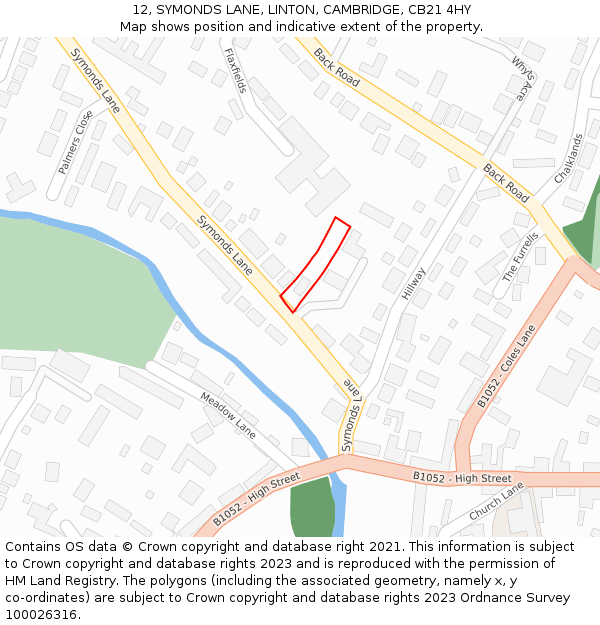 12, SYMONDS LANE, LINTON, CAMBRIDGE, CB21 4HY: Location map and indicative extent of plot