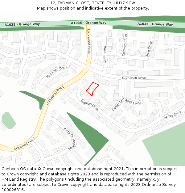 12, TADMAN CLOSE, BEVERLEY, HU17 9GW: Location map and indicative extent of plot