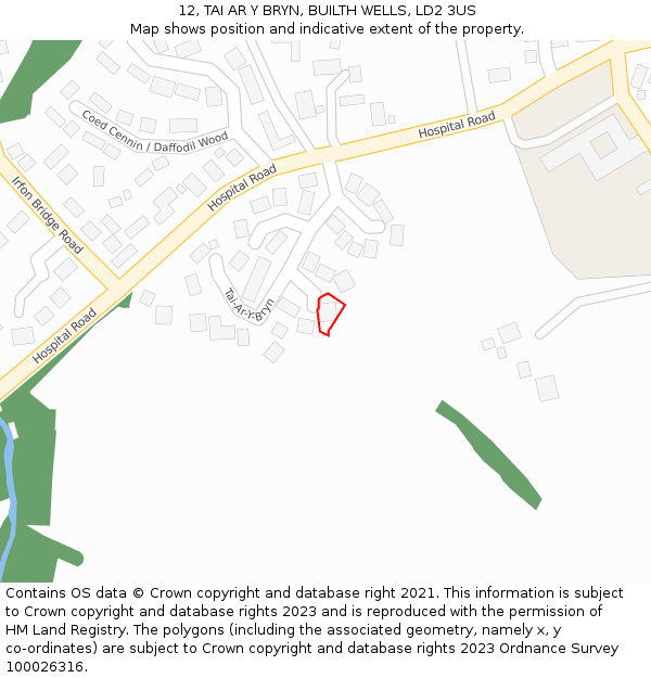 12, TAI AR Y BRYN, BUILTH WELLS, LD2 3US: Location map and indicative extent of plot