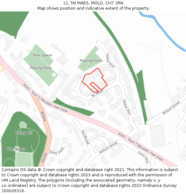12, TAI MAES, MOLD, CH7 1RW: Location map and indicative extent of plot