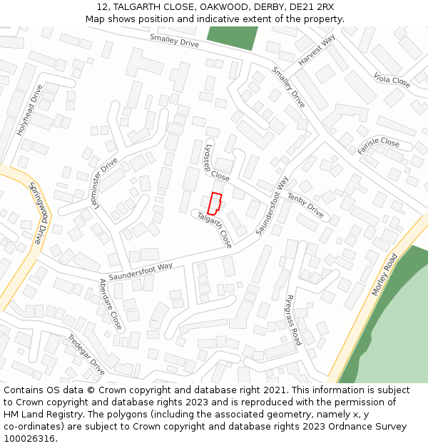 12, TALGARTH CLOSE, OAKWOOD, DERBY, DE21 2RX: Location map and indicative extent of plot