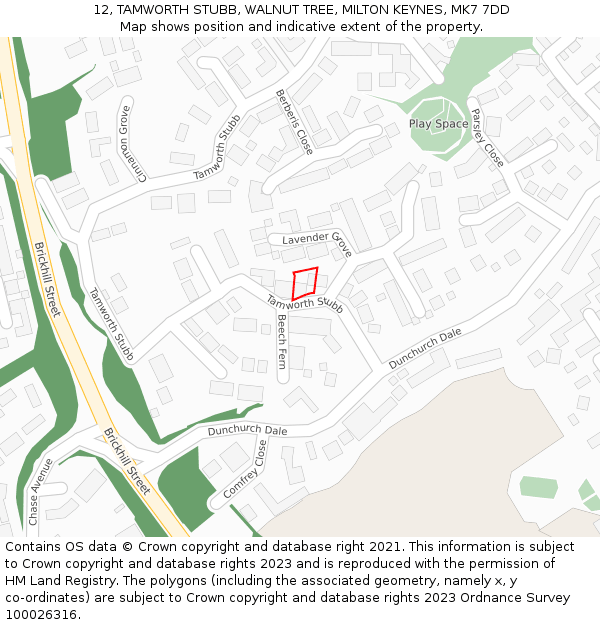 12, TAMWORTH STUBB, WALNUT TREE, MILTON KEYNES, MK7 7DD: Location map and indicative extent of plot