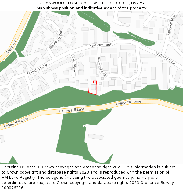 12, TANWOOD CLOSE, CALLOW HILL, REDDITCH, B97 5YU: Location map and indicative extent of plot