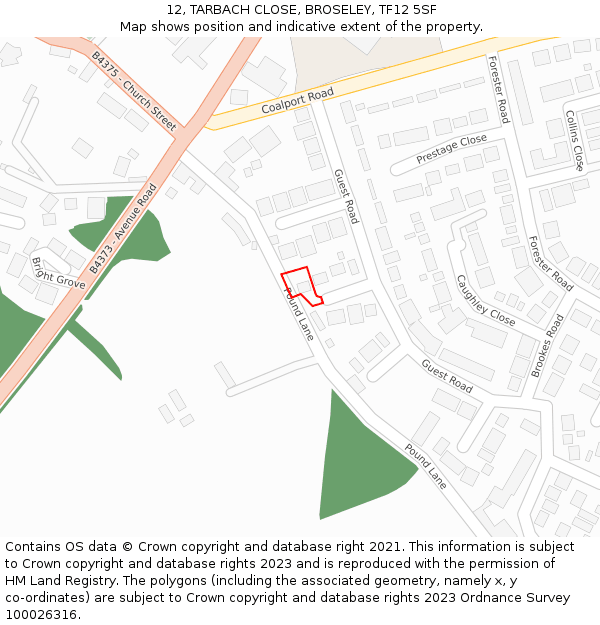 12, TARBACH CLOSE, BROSELEY, TF12 5SF: Location map and indicative extent of plot