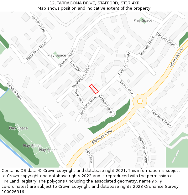 12, TARRAGONA DRIVE, STAFFORD, ST17 4XR: Location map and indicative extent of plot