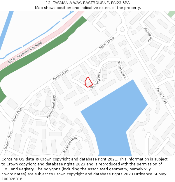 12, TASMANIA WAY, EASTBOURNE, BN23 5PA: Location map and indicative extent of plot