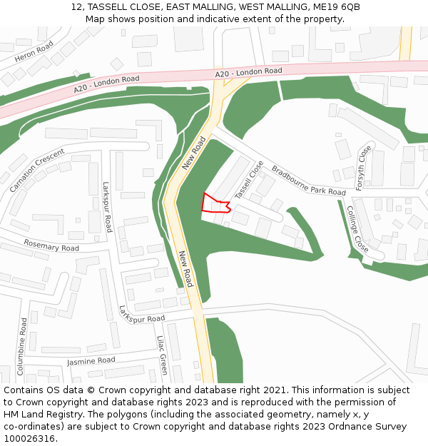 12, TASSELL CLOSE, EAST MALLING, WEST MALLING, ME19 6QB: Location map and indicative extent of plot