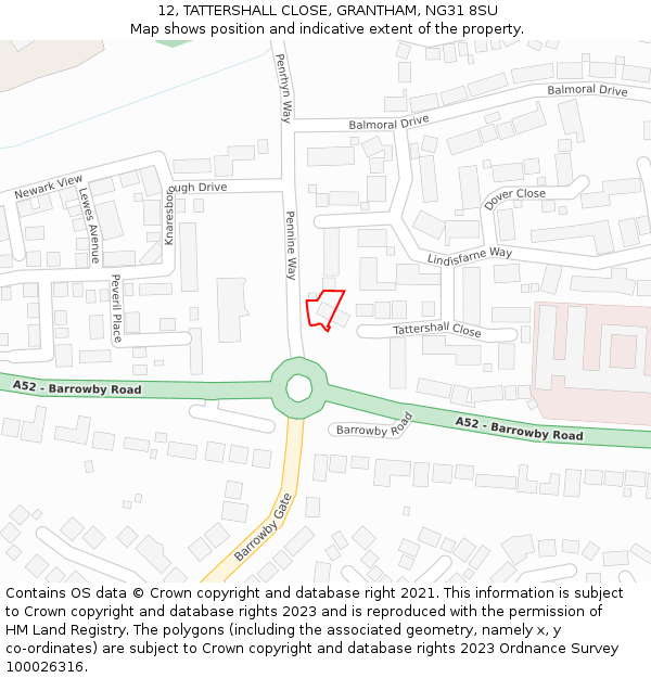 12, TATTERSHALL CLOSE, GRANTHAM, NG31 8SU: Location map and indicative extent of plot