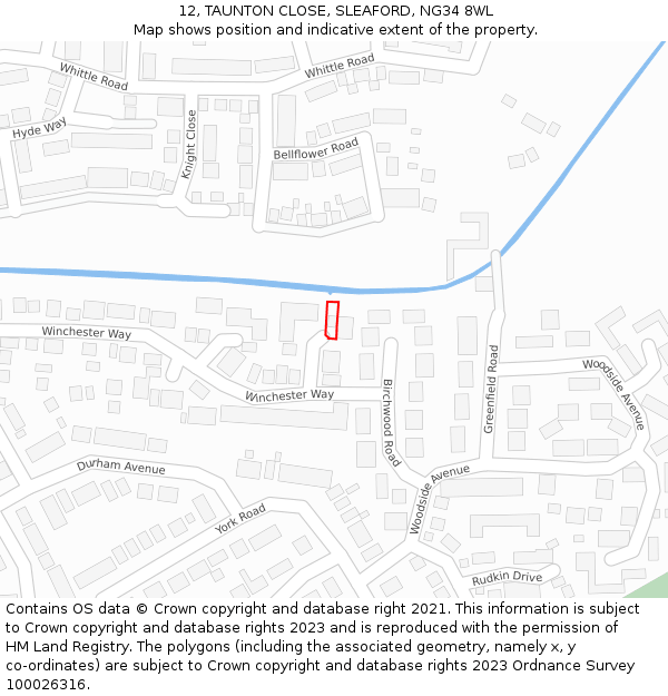 12, TAUNTON CLOSE, SLEAFORD, NG34 8WL: Location map and indicative extent of plot